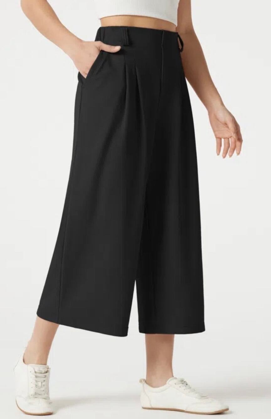 HALARA black Cropped Wide Leg Pleated Pull On Pants XL NWT Pockets 02820584